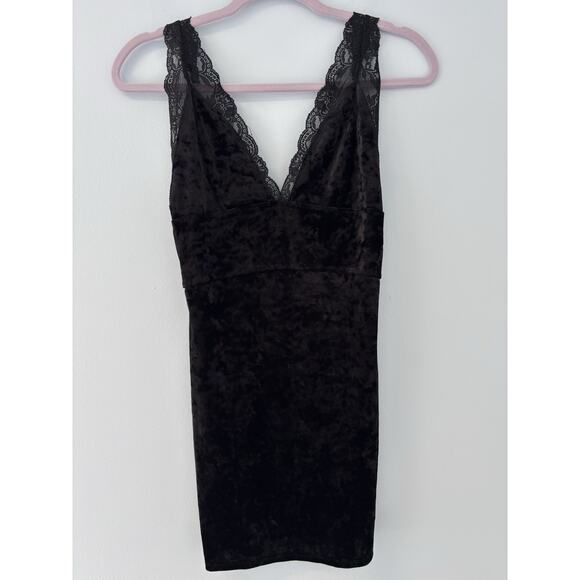 Free People Viper Velvet & Lace Bodycon Dress Black Size S Gothic Romantic Mini - Picture 5 of 9